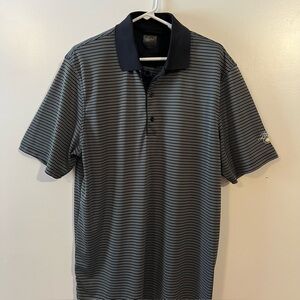 Greg Norman Polo Shirt Mens XL Black Gray Striped Dry Legacy Logo Golden Bear